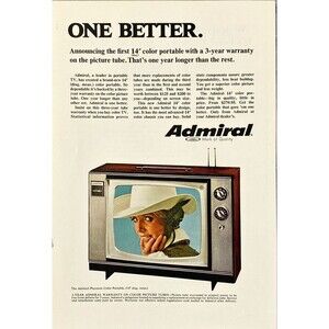 Admiral Playmate Color Portable 14" Television Vintage Print Ad 1969